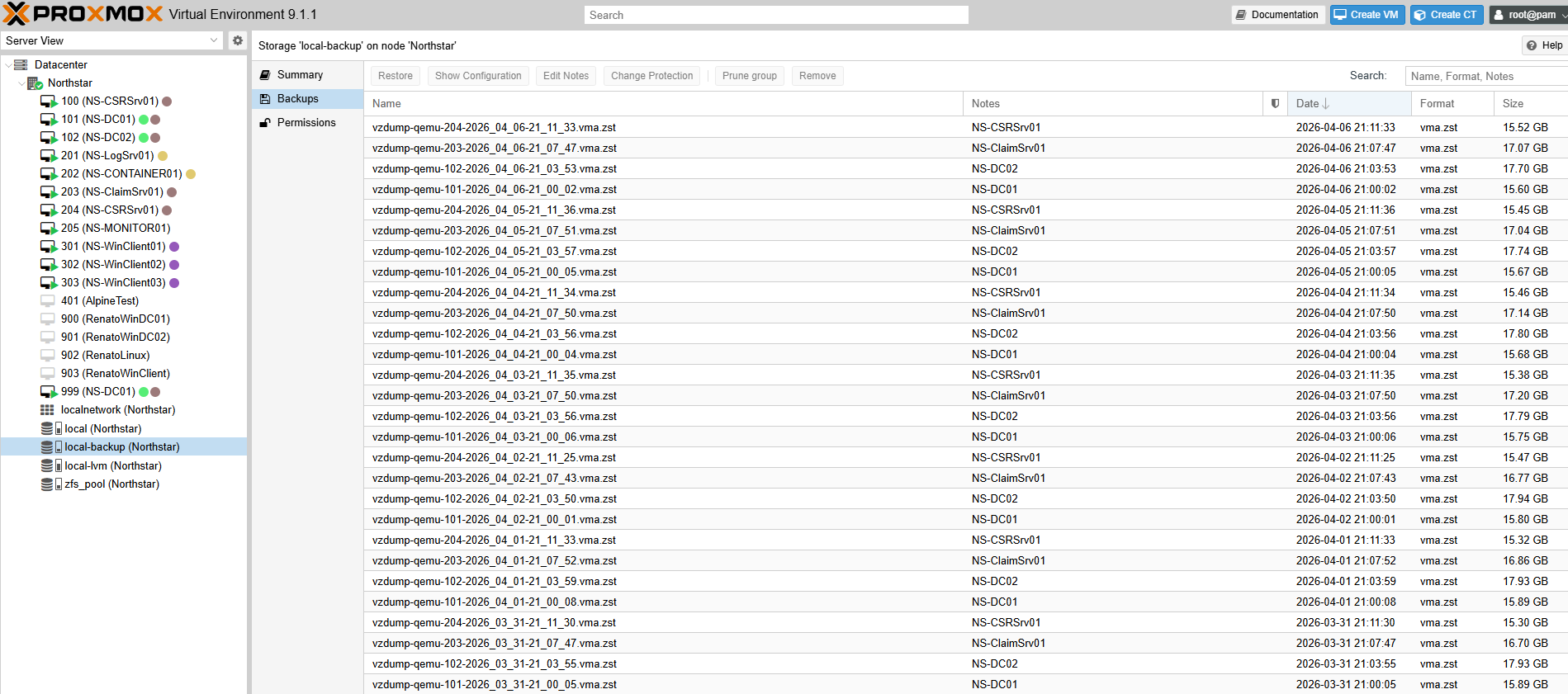 Proxmox local backup inventory