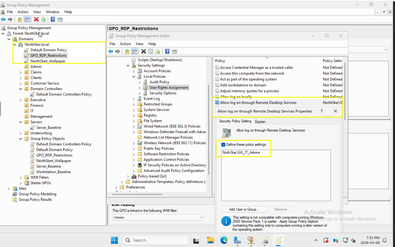 Windows Group Policy restricting RDP to IT admins