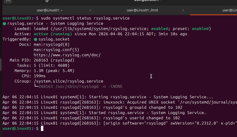 Rsyslog service status running on Linux